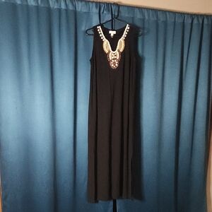 Susan Graver Black Maxi Dress with Gold Embellishments